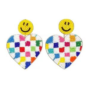 Boucles d'oreilles en perles de verre brodées à la main, style CRYSTAL CRAFT HEART, longues franges, couleur personnalisée, cadeau pour femme, bijoux - Product Image 1