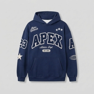 <b>Men's</b> <b>Navy</b> Blue Embroidered Hoodie Premium Cotton <b>Fleece</b> Pullover Streetwear Sweatshirt Custom Logo Wholesale Fashion - Product Image 1