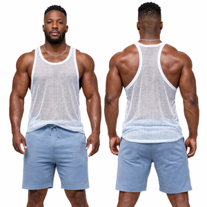 Camiseta sin mangas de malla para hombre, estilo stringer, transparente, para gimnasio, culturismo, entrenamiento, fitness, top muscular, venta al por mayor. - Product Image 1