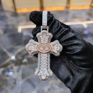 925 Sterling <b>Silver</b> Moissanite Christian Cross Pendant Rose Gold Plated Claw Set Unisex <b>Charm</b> Jewelry for Gift Party - Product Image 1