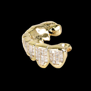 Grillz Serpent Plaqué Or avec Moissanite Taille Princesse Sertie en Canal, Style Hip-Hop, Bijoux Dentaires Unisexe - Product Image 3