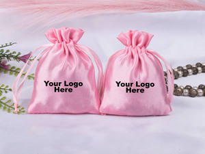 Wholesale Custom Lightweight Satin Pink <b>Drawstring</b> <b>Pouch</b> Personalized Logo for Jewelry Wedding Gift Container Packaging - Product Image 1