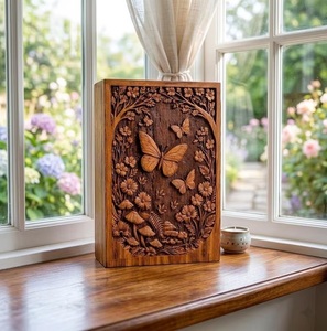 Wooden Cremation Urn for Human Pet Baby Ashes Eco-Friendly Durable Butterfly Floral Engraved Rosewood <b>Memorial</b> <b>Keepsake</b> Funeral - Product Image 5