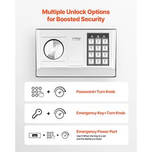 Cassetta di sicurezza compatta da 0,6 piedi cubi per deposito contanti, resistente, con manopola a combinazione e fessura frontale per deposito, armadietti di stoccaggio a L - Product Image 4