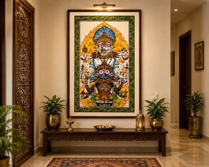 Obra de arte tradicional Pattachitra del Dios Jagannath y su Avatar Narasimha - Origen Orissa, para colgar en la sala de estar en ocasiones de Diwali. - Product Image 4