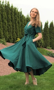 New Arrival Linen Wedding Guest <b>Dress</b> Lilac Graduation Fit And Flare Cocktail Midi Linen Wrap <b>Dress</b> For Women - Product Image 6