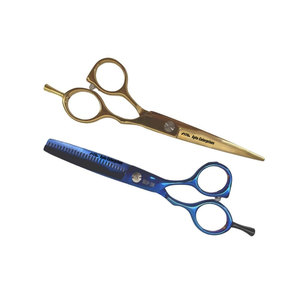 Ciseaux de coiffure et d'éclaircissement en acier inoxydable pour barbier, ensemble de ciseaux de coupe de cheveux or et bleu - Product Image 2