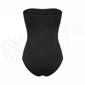Strapless One Piece Swimsuit Women Ruched High Waist Solid Black <b>Tummy</b> <b>Control</b> Shapewear Bandeau Swimwear - Product Image 2