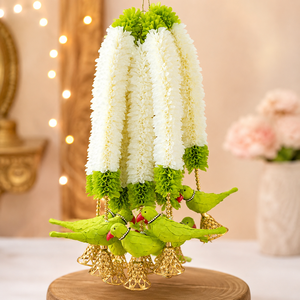 Guirlandes artificielles artisanales modernes indiennes pour anniversaire de mariage, décorations en tissu de perroquet, guirlandes de Gajra et clochettes, 2 pieds - Product Image 2