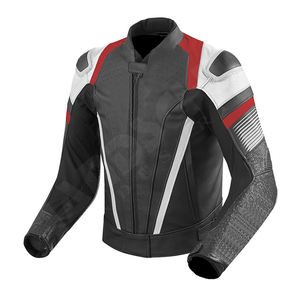 Chaqueta de Motocicleta de Cuero para Hombre, Manga Larga, con Bloques de Color, Transpirable, Resistente al Viento, Teñida, Protectora, para Adultos - Product Image 1