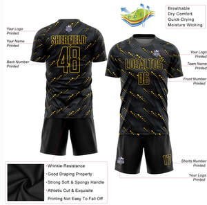 Maillot de football personnalisé sublimé pour homme, noir et jaune rayé, manches courtes, anti-transpiration, toutes saisons, col rond, coupe classique - Product Image 3