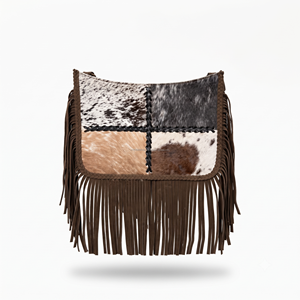 Sac bandoulière en cuir de vachette à franges style Gypsy, sac à bandoulière patchwork bohème western, sac à main décontracté fait main pour femme - Product Image 1