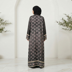 Premium Satin Loose <b>Long</b> Sleeve Solid Open Front Abaya Cardigan Muslim Women's Wedding Evening Party Outerwear - Product Image 2