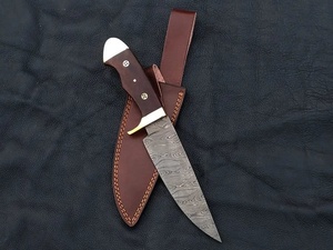 Handmade Damascus Steel Straight <b>Drop</b> Point Bowie Knife Fixed Hunting Utility Knife Pakka Wood Handle Genuine Leather Sheath OEM - Product Image 2