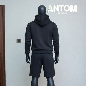 Ensemble décontracté d'été pour homme : survêtement deux pièces (hoodie et short) 100 % coton, grandes tailles, couleur unie, avec logo personnalisé imprimé - Product Image 4