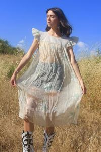 Vestido Casual de Verano con Mangas Abullonadas Blancas y Bordado, Corte en A, Largo Midi, Patrón Geométrico, Tejido de Algodón Transpirable y Ecológico - Product Image 4