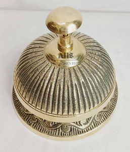 Antique <b>Brass</b> Desk <b>Bell</b> Gold Plated Circular Polished Home Decoration - Product Image 1