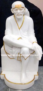 Statue de Sai Baba en marbre blanc pur, surface lisse et brillante, fabriquée à la main, au meilleur prix, idéale pour la décoration de bureau et la pratique religieuse. - Product Image 4