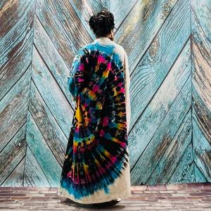 Traditionnel Tie Dye Motif Kimono Veste Bohème Festival Surdimensionné Veste Dentelle Garniture Femmes Kimono Longue Kimono Robe - Product Image 1