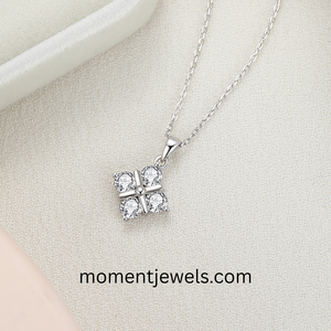 Silver Color Rhodium Plated Moissanite Pendant Necklace with Trendy Link Chain Round Stone Cross Design Jewelry for Women Gift - Product Image 6