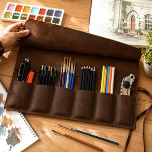 Estuche de Cuero Genuino para Pinceles de Artista, Organizador de Herramientas de Pintura de Acuarela, Estuche de Accesorios para Artista Hecho a Mano, Venta al por Mayor del Fabricante - Product Image 5