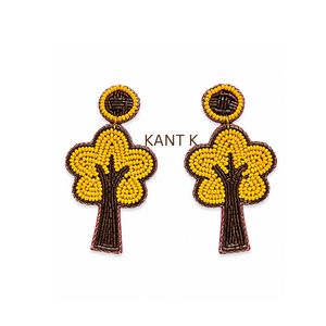 Pendientes artesanales con forma de árbol en amarillo y marrón, pendientes colgantes inspirados en la naturaleza para mujeres y niñas, joyería bohemia hecha a mano - Product Image 1