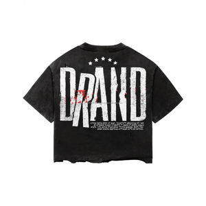 Camisetas con Logotipo Personalizado y Pedrería, Cuello Redondo, Talla Grande, 100% Algodón, Estilo Urbano, Lavado Ácido, Camisetas con Gráficos para Hombre - Product Image 3