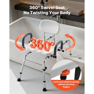 Silla de Ducha Deslizante de 400 Libras con Asiento Giratorio, Banco de Transferencia para Bañera y Brazos Pivotantes, Respaldo, Equipo de Seguridad para Baño - Product Image 3