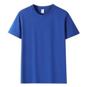 T-shirt pour homme bleu royal à col rond et manches courtes, coupe classique, couleur unie, jersey de coton tricoté, style décontracté - Product Image 1