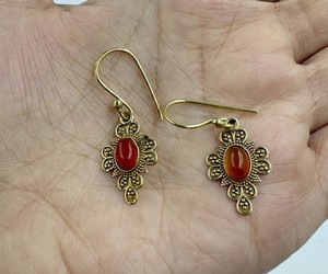 Natural Red Carnelian <b>Gold</b> Plated <b>Dangle</b> <b>Earrings</b> Handmade Floral Gemstone Drop <b>Earrings</b> for Women Wholesale Jewelry - Product Image 4