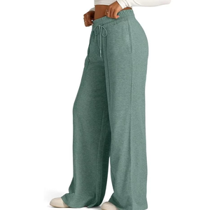 Pantalon évasé taille haute vert sauge 2026 pour femme, coupe large, en jersey extensible, pour yoga et détente, doux, respirant, tenue décontractée - Product Image 4