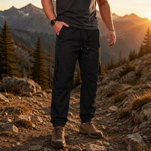 Pantalon cargo décontracté pour homme, taille élastique avec cordon de serrage, en coton mi-lourd, multi-poches, bas de survêtement - Product Image 2
