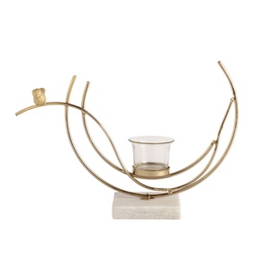 Centre de table doré en fer forgé, porte-bougie avec motif d'oiseau, base en marbre, fait main, écologique, portable, pour usage religieux et décoration intérieure - Product Image 2
