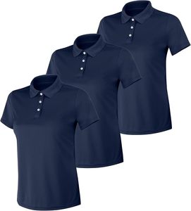 Polo en tricot à manches courtes de couleur bleu marine pour femme, haut décontracté de style sportif - Product Image 1