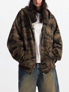 Men's Camouflage Printed <b>Zip</b>-Up Hoodie Oversized Regular Fit Casual Knitted Polyester <b>Hooded</b> Sweatshirt Autumn Style - Product Image 3