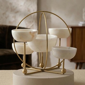 Multi Tier Metal Stand <b>Marble</b> Bowls Decorative Bowls <b>Sets</b> Ideal For Events Parties And Guest Entertaining Serving From India - Product Image 1