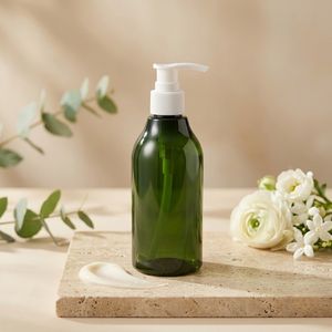300ml Round PET Plastic <b>Green</b> Lotion <b>Pump</b> Bottle with White <b>Pump</b> for Shampoo Body Wash Cosmetic Packaging Vietnam Factory - Product Image 2