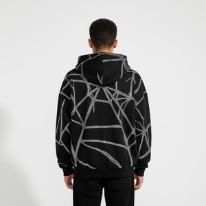 Sweat à capuche streetwear hip-hop délavé à l'acide, personnalisé, effet soleil, surdimensionné, imprimé strass, fermeture éclair, noir, pour hommes – Vente chaude - Product Image 4
