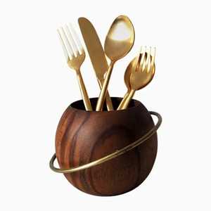 Round Stainless Steel Mesh Cutlery Caddy 3 Compartment Utensil Holder With Ring Handle <b>Tabletop</b> Silverware <b>Storage</b> Organizer - Product Image 4