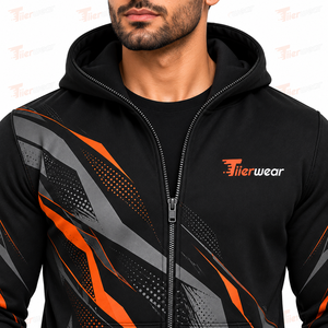 <b>Men's</b> Zip-Up <b>Hoodie</b> <b>Black</b> Orange Geometric Print Sporty Regular Fit Breathable Knitted Polyester Autumn Wear <b>Men</b> Hoodies - Product Image 6