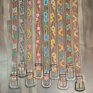 Luxury Customization Floral Design Hand Tooled Cowhide <b>Leather</b> <b>Belt</b> for <b>Men</b> & Women Adjustable Pin Buckle Genuine <b>Leather</b> <b>Belts</b> - Product Image 6