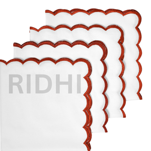 Serviettes en coton blanc pur Ridhi Wholesale 18x18 pouces avec broderie rouge festonnée, réutilisables pour les mariages, les fêtes, les événements, la décoration de la maison - Product Image 1