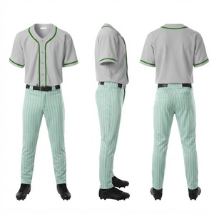 Uniforme de Béisbol para Hombre, Pantalones Grises con Rayas Verdes, Jersey de Manga Corta, Transpirable, de Algodón, Ropa Deportiva para Adultos - Product Image 6