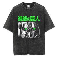 T-shirt unisexe Attack Titan Anime, style streetwear hip-hop surdimensionné, vintage, lavé, 100% coton, manches courtes, col rond, pour homme, été