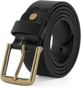 Ceinture en cuir de vache noir avec boucle rectangulaire en cuivre, design décontracté et durable - Product Image 2