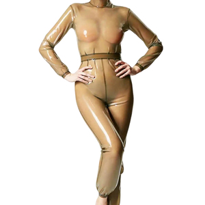 Combinaison moulante transparente en PU à manches longues pour femme, taille haute, longueur intégrale, style clubwear avec ceinture - Product Image 2