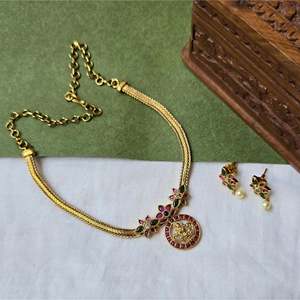 Traditional Addigai Choker Neckpiece Fashion Jewelry Set Alloy Gold Plated Oxidized Polish - Product Image 2
