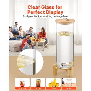 Dispenser per Bevande da 3,5 Galloni con Rubinetto in Acciaio Inox, Dispenser per Succhi in Vetro, Supporto in Legno, Kit per Feste con Ghiaccio - Product Image 4