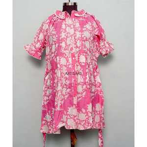 Túnica Moderna con Estampado Floral, 100% Algodón Lavable, Estilo Casual Femenino, Cuello Mandarín con Volantes, Manga Media, Mini - Product Image 4