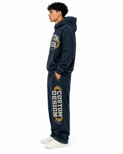Tracksuit Set <b>Zip</b> Up Hoodie Wide Leg Pants Streetwear Style Graphic Lettering Matching Custom Apparel Unisex Adult Autumn - Product Image 2
